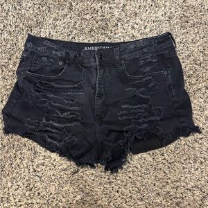 American Eagle Outfitters Black Distressed High-Rise Denim Shorts